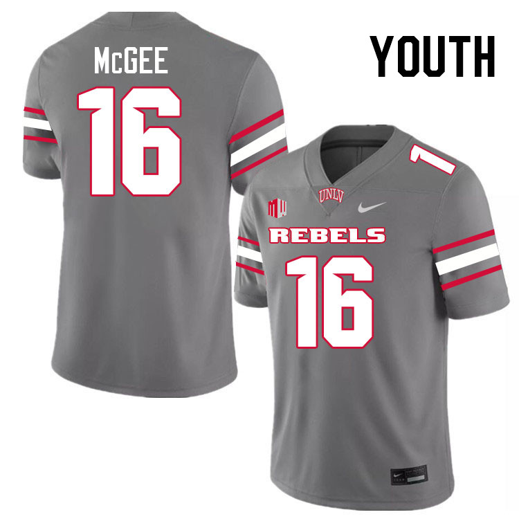 Youth #16 Kayden McGee UNLV Rebels College Football Jerseys Stitched-Grey